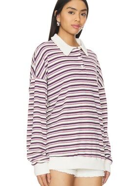 Lioness White, Purple & Maroon Striped Polo Collar Sweatshirt